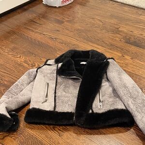 Girls Design History Stylish Black and Gray Faux Fur Jacket
